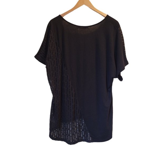MAURICES ~ WOMEN'S PLUS SIZE 2 ~ BLACK SEMI-SHEER CUT-OUT BURNOUT SCREEN TEE TOP - Picture 4 of 6